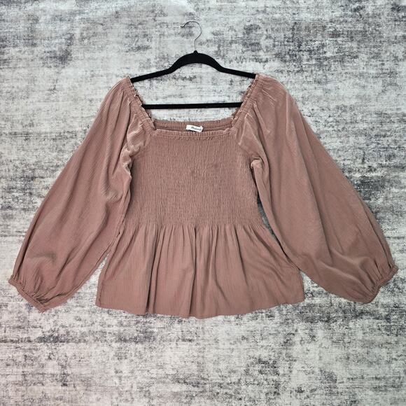 Madewell Top Womens Medium Blush Long Sleeve Square Neck Peasant Blouse Boho - Picture 1 of 8